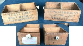 Vintage Antique Primitive Advertising Yeast Foam Root Beer Wooden Boxes W/knobs
