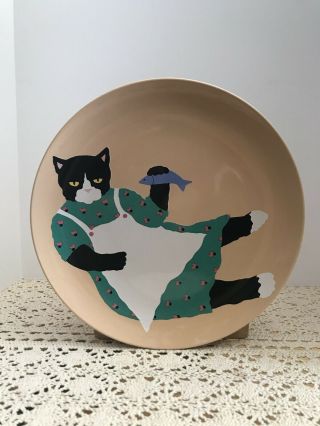 Bottman Design Ceramic Plate With Cat And Fish