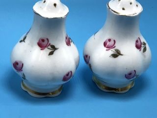 Vintage Off White With Gold Trim Roses Floral Salt And Pepper Shakers