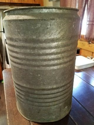 Vintage Large Galvanized Ribbed Farm Can 17 1/2 Inch Tall 12 Inch In Diameter