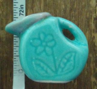 Vintage Hull Shawnee McCoy Pottery Miniature Sky Blue Pitcher Incised Flower 2
