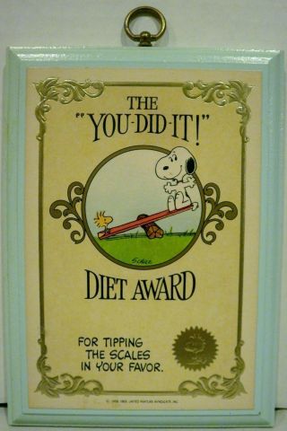 Hallmark Peanuts Snoopy “the You Did It ” Diet Award Plaque