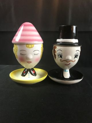 Vintage Norcrest Anthropomorphic Salt And Pepper Shaker Egg Cups Made In Japan