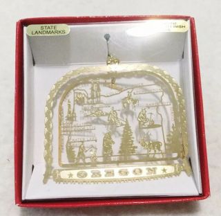 Nation’s Treasures 24k Gold Finish Brass Oregon State Christmas Tree Ornament
