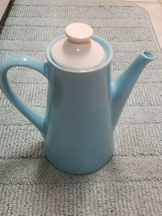 Vintage Turquoise Ceramic Coffee/tea Pot White Lid 9 " Tall Usa