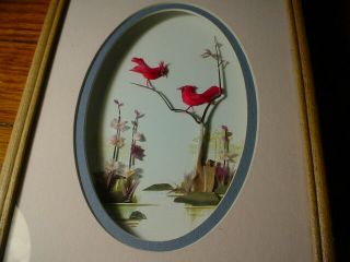 Vintage 3d Feather Art Shadow Box Cardinals Birds Cac Picture Collage