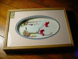 Vintage 3D feather art shadow box cardinals birds CAC picture collage 2