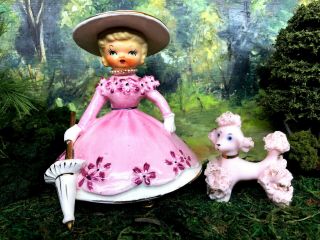 Vintage Napco Girl Dainty Miss Southern Belle Figurine Umbrella Pearls 1956 Doll
