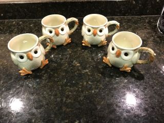 Fitz And Floyd 1978 Owl Set Of 4 Coffee Cups Mugs