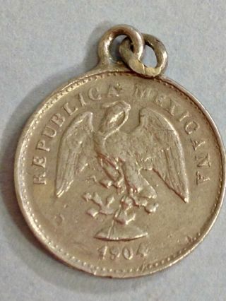 Antique 1904 5 Centavos Solid Silver Pocket Watch Chain Coin Fob Charm