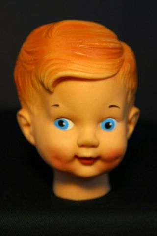 Vintage Vinyl Male Doll Head Only - Molded Hair - Blue Hair