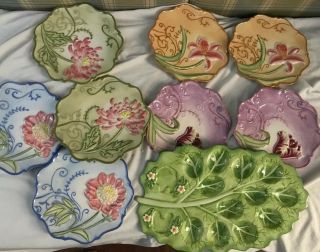 Mww Market Stately Floral Flowers Spring Summer Ceramic Plates 8” With Egg Plate