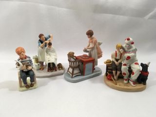 4 Norman Rockwell Porcelain Figures At The Vets Runaway Shear Agony 1980’s Clown