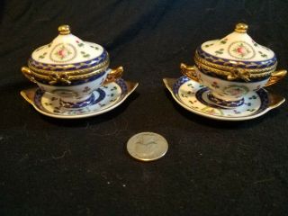 Tea Cup Shaped Porcelain Hinged Top Trinket Box With Saucers