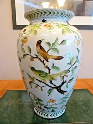 Andrea By Sadek Ginger Jar/urn/vase Birds & Fruit Large 12 3/4 ",  W/stand