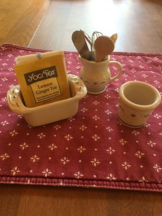 Longaberger Miniature Pottery Pitcher Loaf And Crock With Utensils