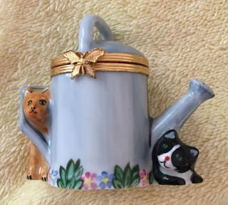 Tiffany Limoges Trinket Box Watering Can With Cats