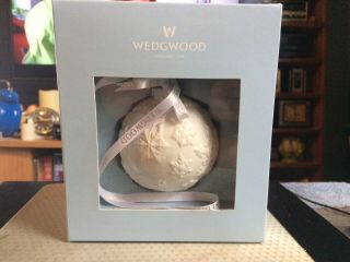 Wedgewood Snowflake Round White Glass Christmas Tree Ball Ornament