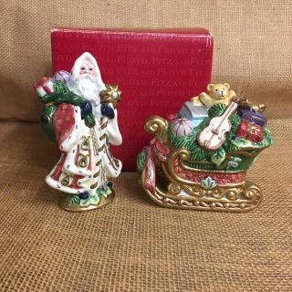 Fitz And Floyd Florentine Christmas Salt And Pepper Shakers Santa And A Sleigh