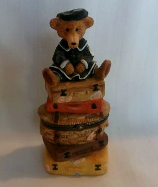 1998 Roman Inc Sitting Pretty Bear Porcelain Trinket Box By Gray Talbott Boassy