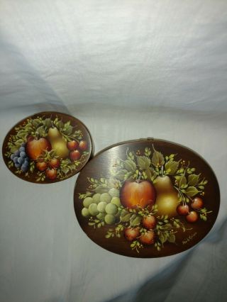 Hand Painted Fruit Wooden Oval Boxes/signed Bysheila Kasiser