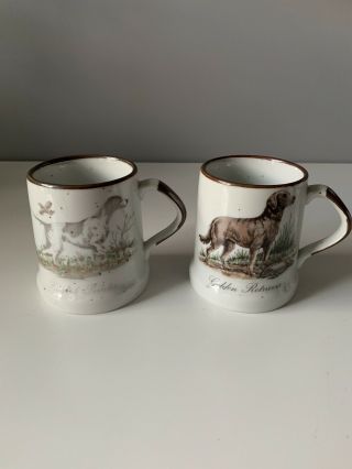 Vintage Hunting Dog Coffee Tea Cup Mugs Eng Pointer & Golden Retriever,  Set Of 2