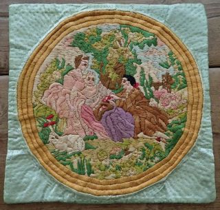 Vintage Figural Embroidery Crewel Work Silk Work Mats Victorian Pastoral