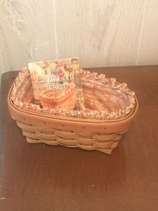 1999 Longaberger Candy Corn Basket With Fabric Print Liner,  Protector And