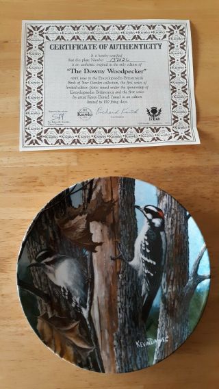 Edwin M.  Knowles Collector Plate Birds Of Your Garden The Downy Woodpecker