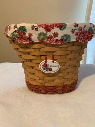 Longaberger Geranium Basket With Protector,  Liner And Tie On