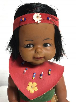 Vintage 1960’s 8 " Plastic Vinyl Beaded Baby Indian Boy Doll Native American