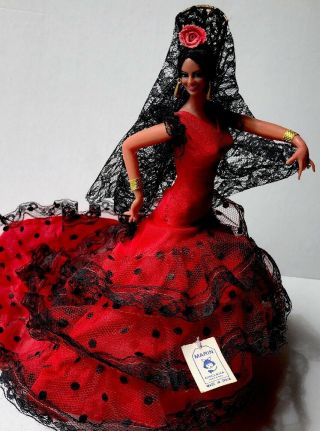 Vintage Marin Spanish/chiclana Flamenco Dancer Doll Figurine Red Dress 11 "