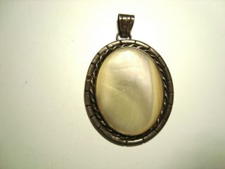 Handmade Antique Vintage Sterling Silver Pendant With Mother Of Pearl Center