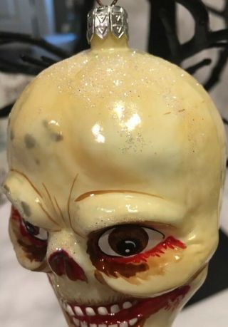 Slavic Treasures Poland Bonehead Skull Halloween Glass Ornament Glitter 3