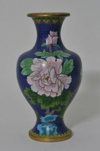 Vintage Cloisonne Vase 8 " Tall With Flowers And Birds