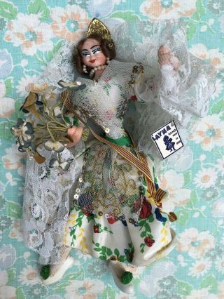 Vintage Layna Doll Hand Made In Spain 8 1/2” Tag 1950’s
