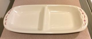 Longaberger Pottery Divided Serving Dish Platter Oblong Woven Tradition Red