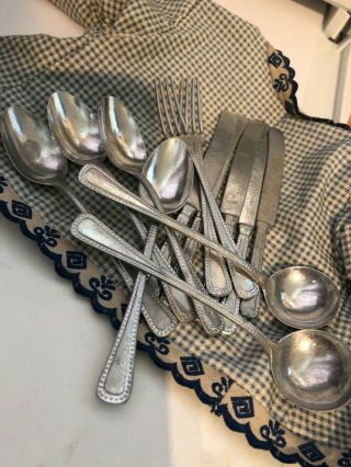 Childs Doll Toy Silverware Antique Metal - Tin - Marked Germany 13 Pc