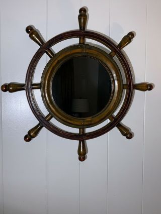 Nautical Boat Ship Wheel Handmade Metal 22” Nautical Decor Bar Cabinet Mirror