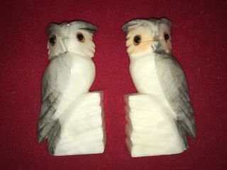 Vintage Italian White And Gray Marble Owl Bookends 2