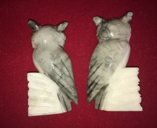 Vintage Italian White And Gray Marble Owl Bookends 3