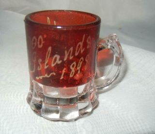 Antique 1898 Eapg Ruby Flash Stained Glass Souvenir Shot Glass 1000 Islands Ny.