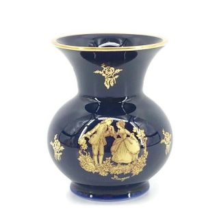 Imperial Limoges France Vase Real Gold & Cobalt Blue Porcelain 2 3/4 " X 3 1/2 "