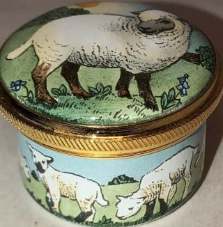 English Enamel Trinket Box 133 Sheep In The Meadow Staffordshire