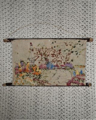 LOVELY Vintage Antique Floral House Finished Completed Tapestry HAND EMBROIDERY 2