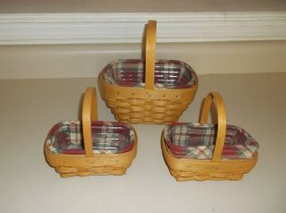 Set Of 3 Small Baskets,  Longaberger 2001 With Liner And Protector,  Gift Baskets
