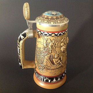Avon 1988 Beer Stein.  " Indians Of The American Frontier " Handcrafted In Brazil