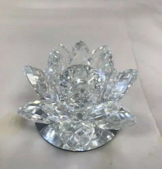 Swarovski Crystal Water Lily Candle Holder 3” X 2” Signed