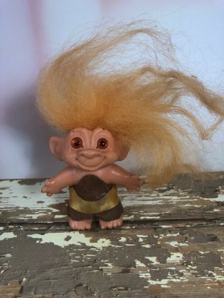 Vintage Unmarked 2 3/4” Troll Doll With Mohair Hair Attached Clothing 12h