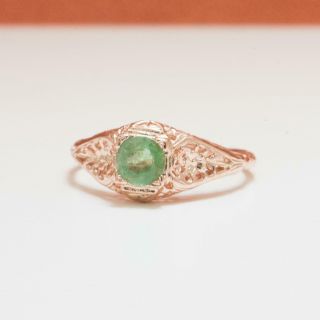 Antique.  44ctw Emerald 14k Rose Gold/sterling Silver Filigree Ring